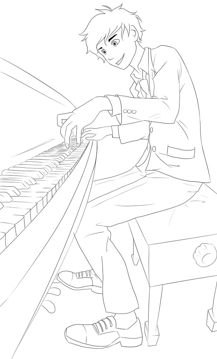piano player colouring books style image